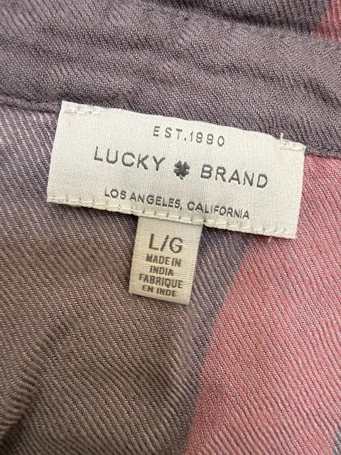 Lucky Brand Plaid Flannel Shirt Size L Pink Blue Long Sleeve
