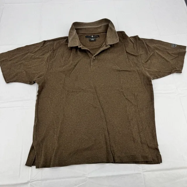 Tiger Woods Nike Golf Polo Shirt Size L Brown Short Sleeve TW Shield
