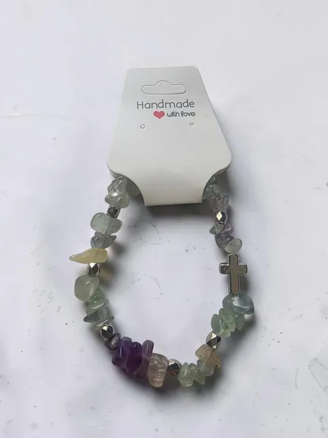 Fluorite Chip Bead Bracelet With Cross Charm