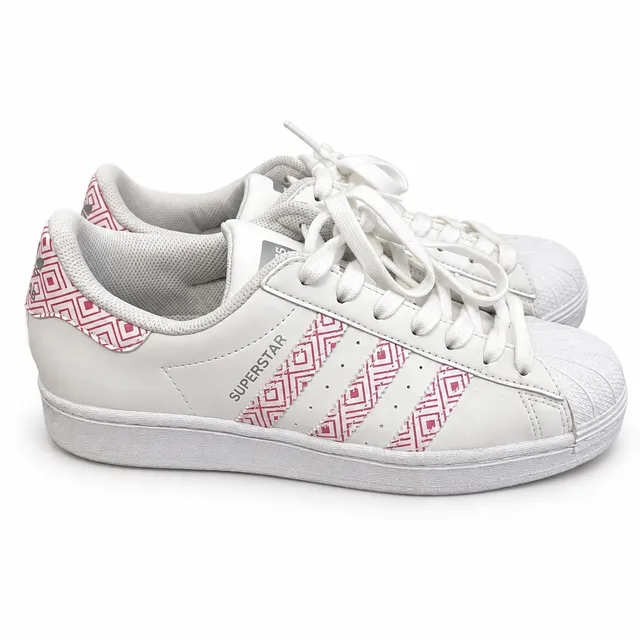 Adidas Superstar J Sneakers Size 7Y White Pink Geometric Shell Toe FX2989