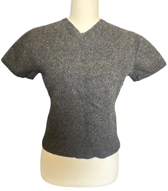 Vintage Old Navy 100% Lambswool Short Sleeve V-Neck Sweater Size XL Gray