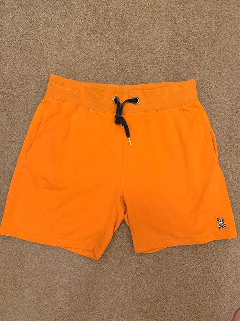 Psycho Bunny French Terry Shorts Size M Orange Drawstring