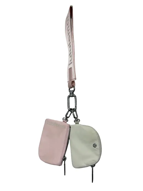 Lululemon Dual Pouch Wristlet Metallic Wordmark Pink Pastel White Opal