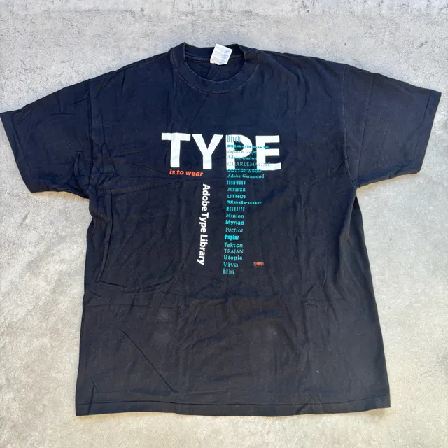 1990’s Vintage Adobe Type Library Font Promo T-Shirt Black Size XL