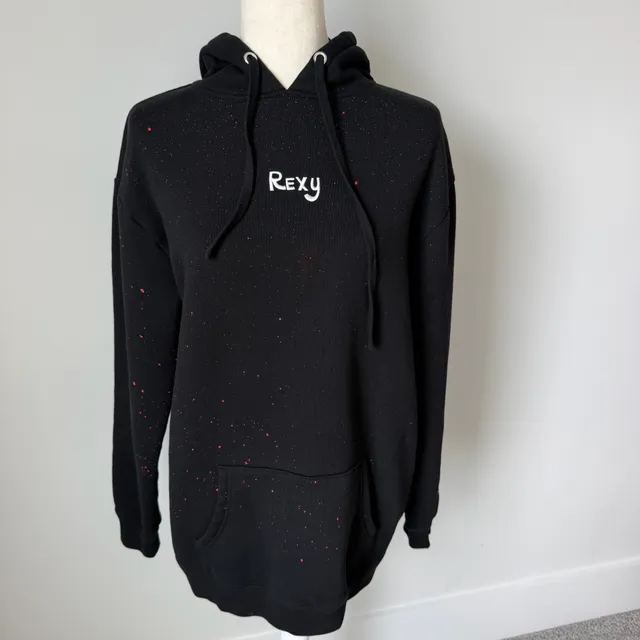 Rexy Hoodie Size S Black Red Paint Splatter Pullover Sweatshirt