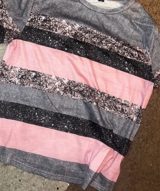 Shein Striped Glittery T-Shirt Pink