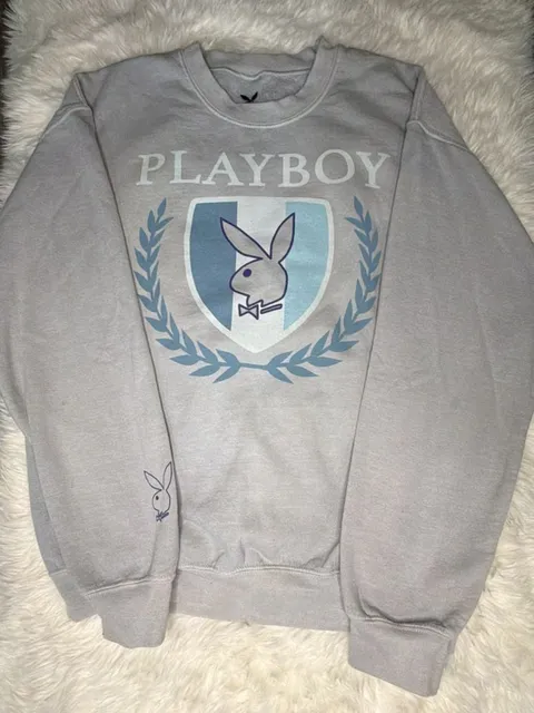 PLAYBOY Crest Logo Sweatshirt Size S Light Gray