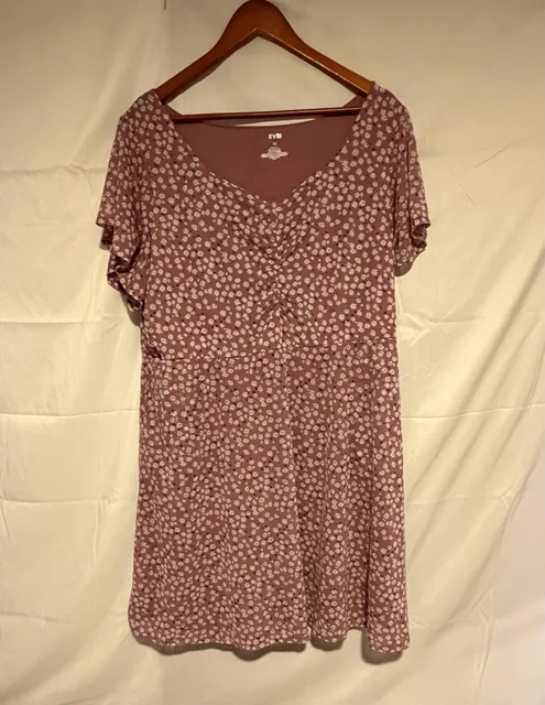 EVRI Floral Mini Dress Size 1X Mauve V-Neck Short Sleeve