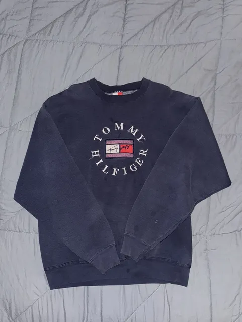 Tommy Hilfiger Sweatshirt Size XL Vintage Navy Blue Flag Logo Crewneck