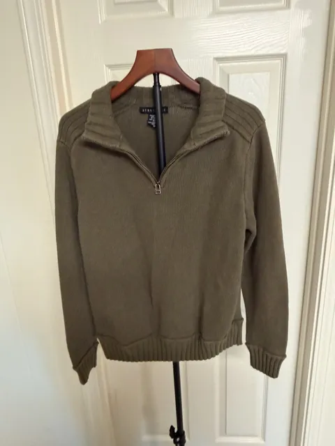 Structure 1/4 Zip Sweater Size L Olive Green Cotton Ribbed/168