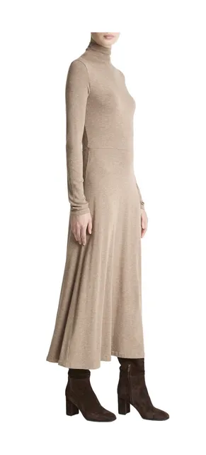 NWOT Vince Cozy Funnel-Neck Long-Sleeve Dress Size XS/TP Camel Jersey