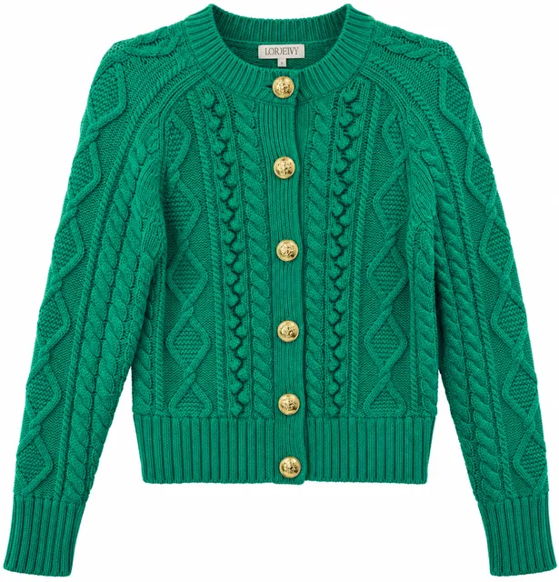 J.Crew Cable Knit Cardigan Size S Green Sweater