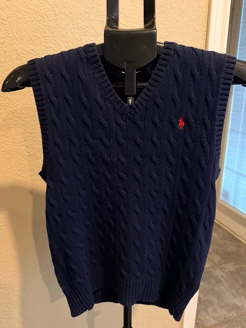 Polo Ralph Lauren Cable Knit Sweater Vest Size M (10-12) Navy Blue