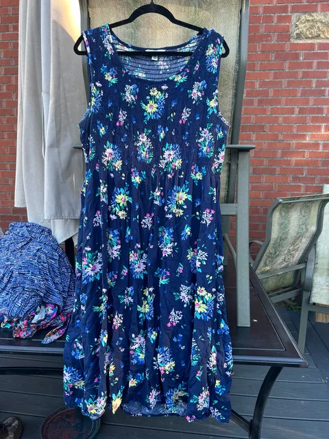 Croft & Barrow Floral Smocked Midi Dress Size XXL Blue Sleeveless