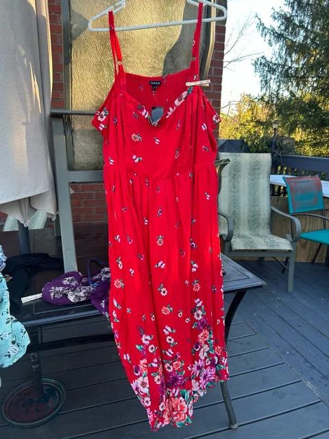 Torrid Floral Maxi Dress Size 3 Red Challis