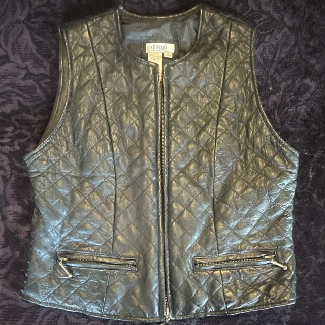ELEMENTS Quilted Genuine Leather Zip Vest Black with Pockets Women’s Size 10