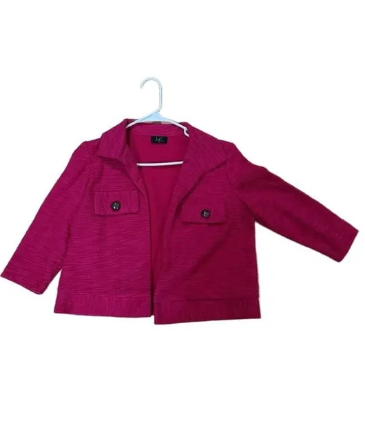 LC By Laura Cruz Jacket Size M Pink Tweed Open Front Blazer
