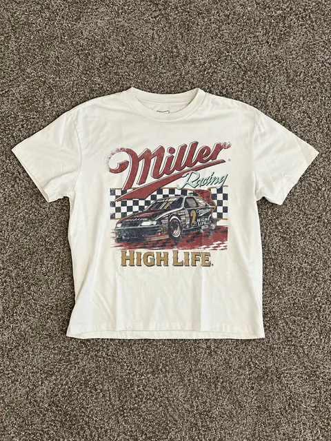 Miller High Life Racing T-Shirt White Graphic Tee, Size L