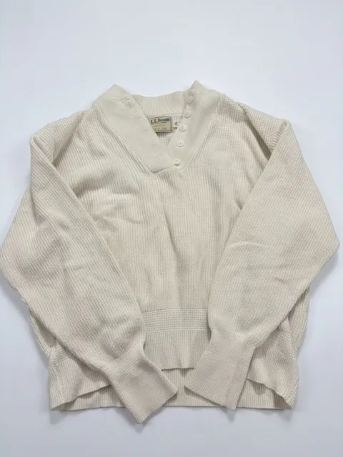 L.L. Bean vintage Cotton Thermal Henley Sweater Size XL Vintage White USA Made