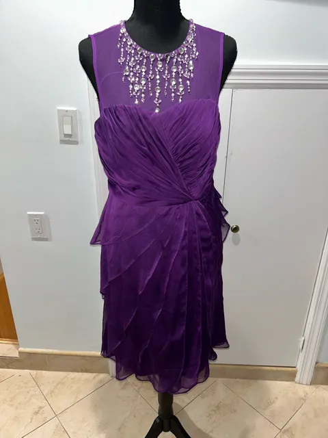 Purple Beaded Ruffled Cocktail Dress