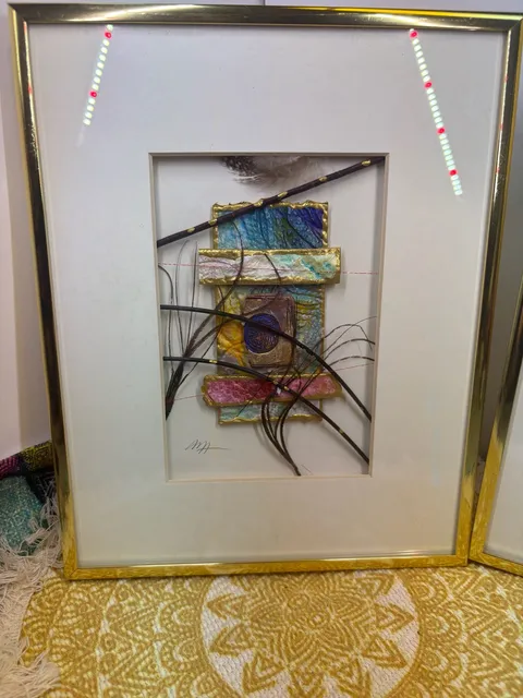 Signed Cyndi Mylynne & Jeff Adam’s Wall Art Signed Framed Golden Leaf -Set of 2