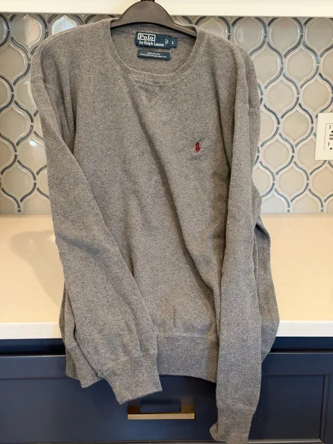 Polo By Ralph Lauren Sweater Size L Gray Cotton Crewneck Pullover