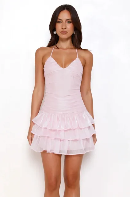 NWT- Party At The Disco Halter Mini Dress Pink
