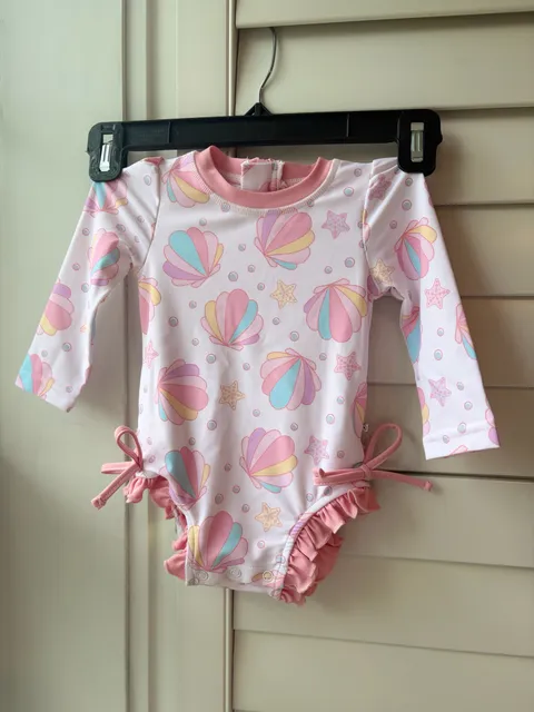 Caden Lane One Piece Ruffle Butt Beach Themed Swim Suit Baby Girl