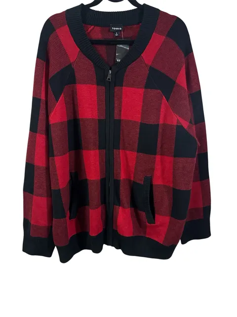 NWT Torrid Red Plaid Bomber Cardigan Size 3X