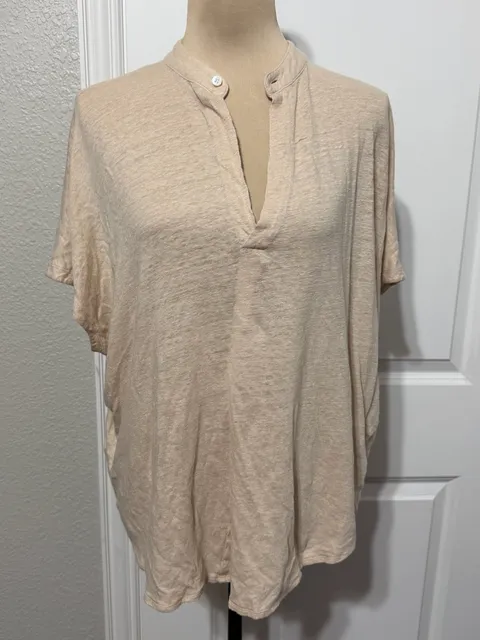 Club Monaco Top Size M/M Beige V-Neck Button Placket Short Sleeve