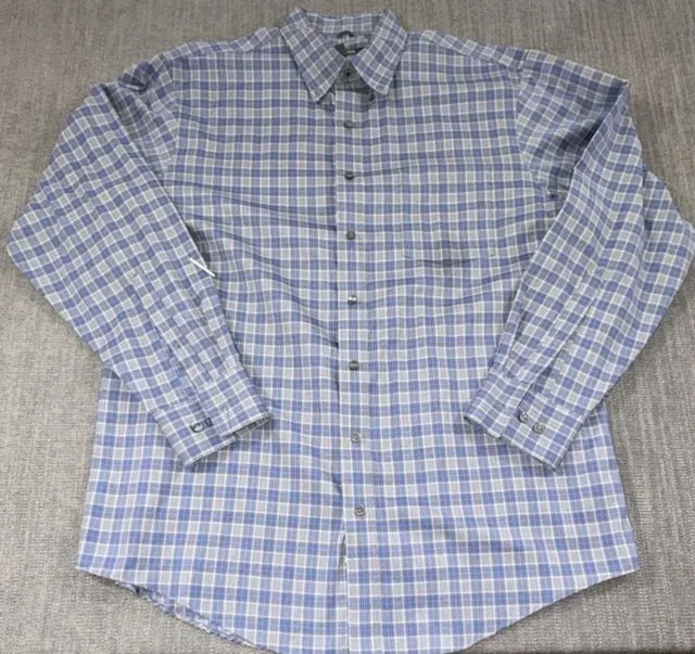 Kenneth Cole Reaction Dress Shirt Size 16-16.5 34-35 Blue Plaid Non-Iron