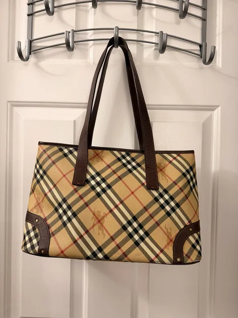 Burberry Check Tote Bag Brown Leather Nova Check