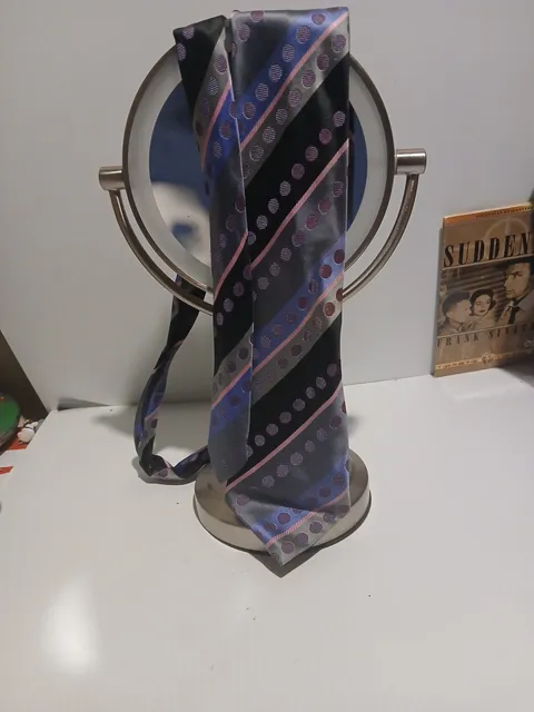 BCBG Attitude Silk Necktie Striped Polka Dot Black Blue Pink