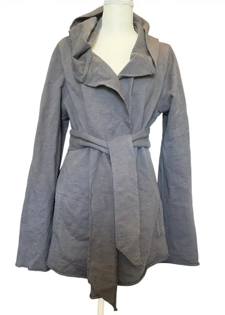 Lucky Brand Hooded Wrap Sweatshirt Size L Gray Cotton Tie Belt