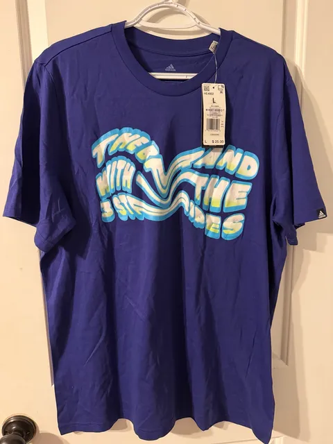 Adidas Men Summer Heat Verbiage Graphic Tee Size L Legacy Indigo