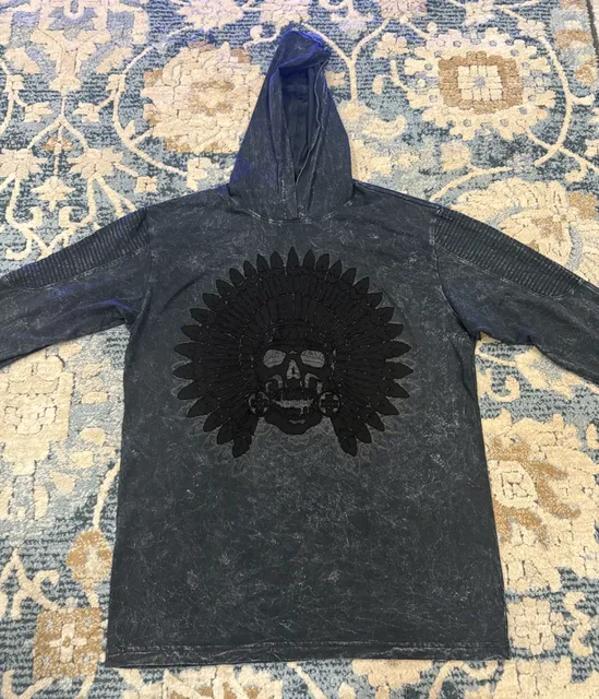 Affliction Short Sleeve Hoodie Size Large Black Skull Graphic