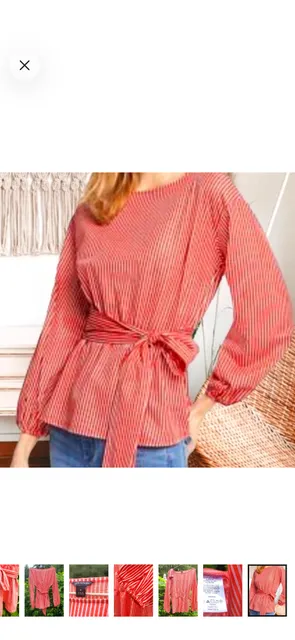 Ann Taylor Striped Blouse Size M Red White Tie Waist NWT
