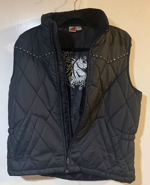 Cowgirl Up Quilted Rhinestone Vest Black