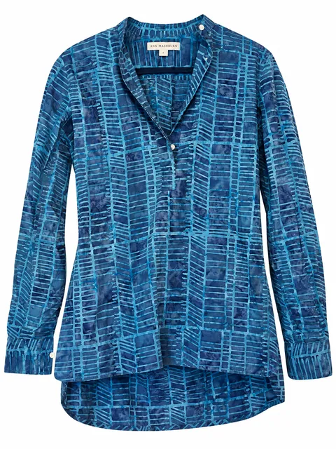 Ann Mashburn Tunic Size S Blue Printed Cotton