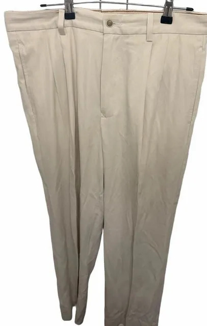 Tommy Bahama Mens 33x32 Ivory Silk Rayon Pleated Dress Pants Trousers
