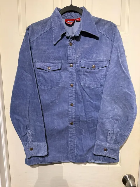 70s Dickies Corduroy Button Up Shirt Size 38 Long Blue Vintage Made in USA