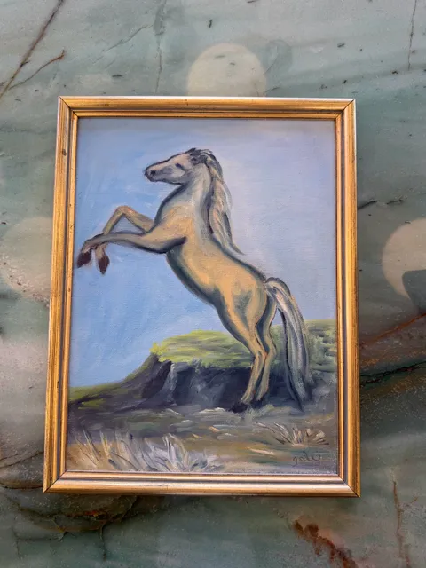 Vintage Original Framed Oil Painting Rearing Horse Signed Gale