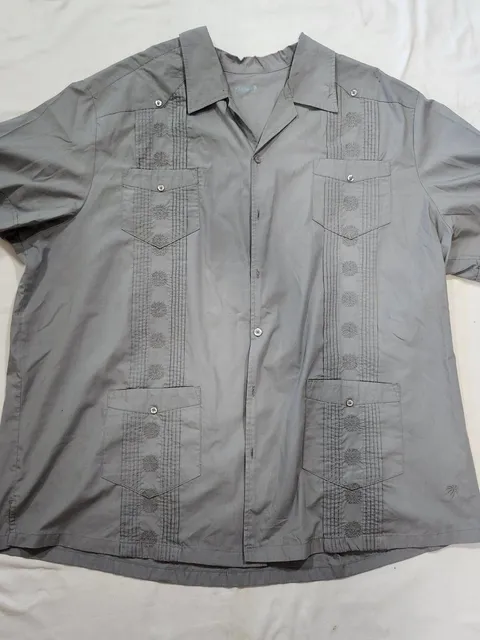 KS Island Button Down Shirt Size 3XL Gray Short Sleeve Guayabera
