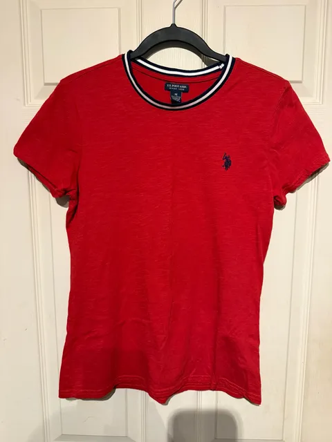 U.S. Polo Assn. T-Shirt Size M Red Cotton Striped Collar