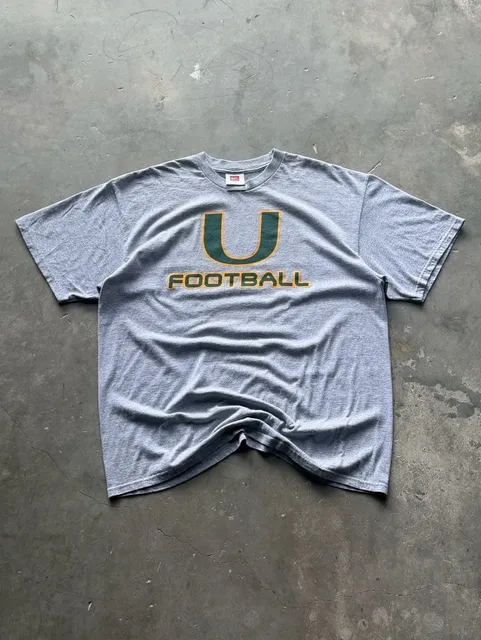 Vintage Y2K Nike Miami Hurricanes Football 2 Sided Graphic T Shirt Mens Size XL