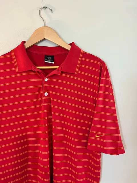 Nike Golf, Dri-Fit Polo, Tiger Woods Red/Yellow Stripes, Leightweight, Medium