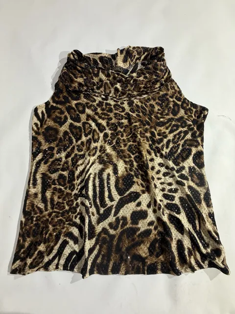 De Portfolio Leopard Animal Print Sequin Cowl Neck Top 1X