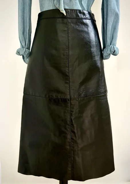 Vintage 2000 Y2K Black Real Leather Midi Skirt by Gap