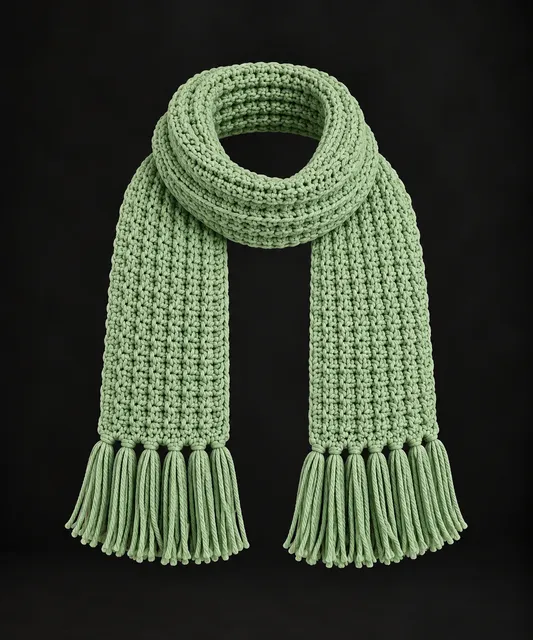 Handmade Crochet Sage Green Scarf with Fringe
