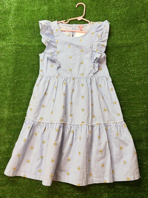 Lucky Penny Seersucker Dress Size 12 Blue White Daisy Ruffle Tiered